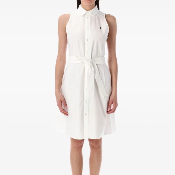 POLO RALPH LAUREN OXFORD BELTED SLEEVELESS SHIRTDRESS - SHIRT DRESS - WHITE - 6 - Picture 8 of 10